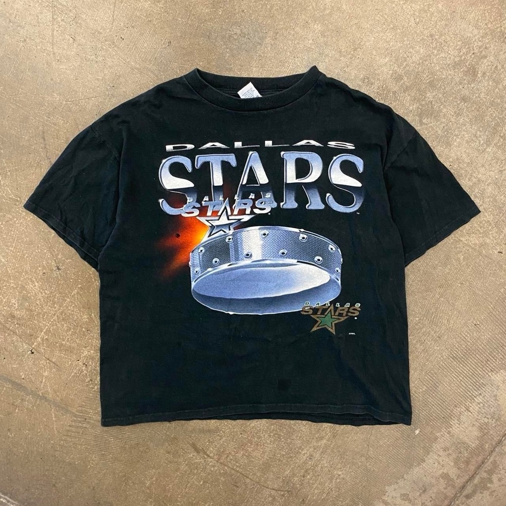Vintage Dallas Stars NHL Chrome Hockey Puck True Fan T-Shirt 90s Size Large